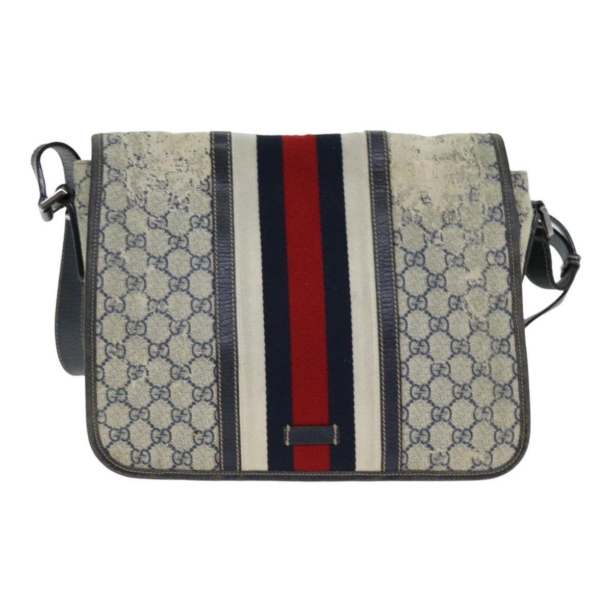 GUCCI GG Supreme Sherry Line Shoulder Bag PVC Leather Beige Navy 79288