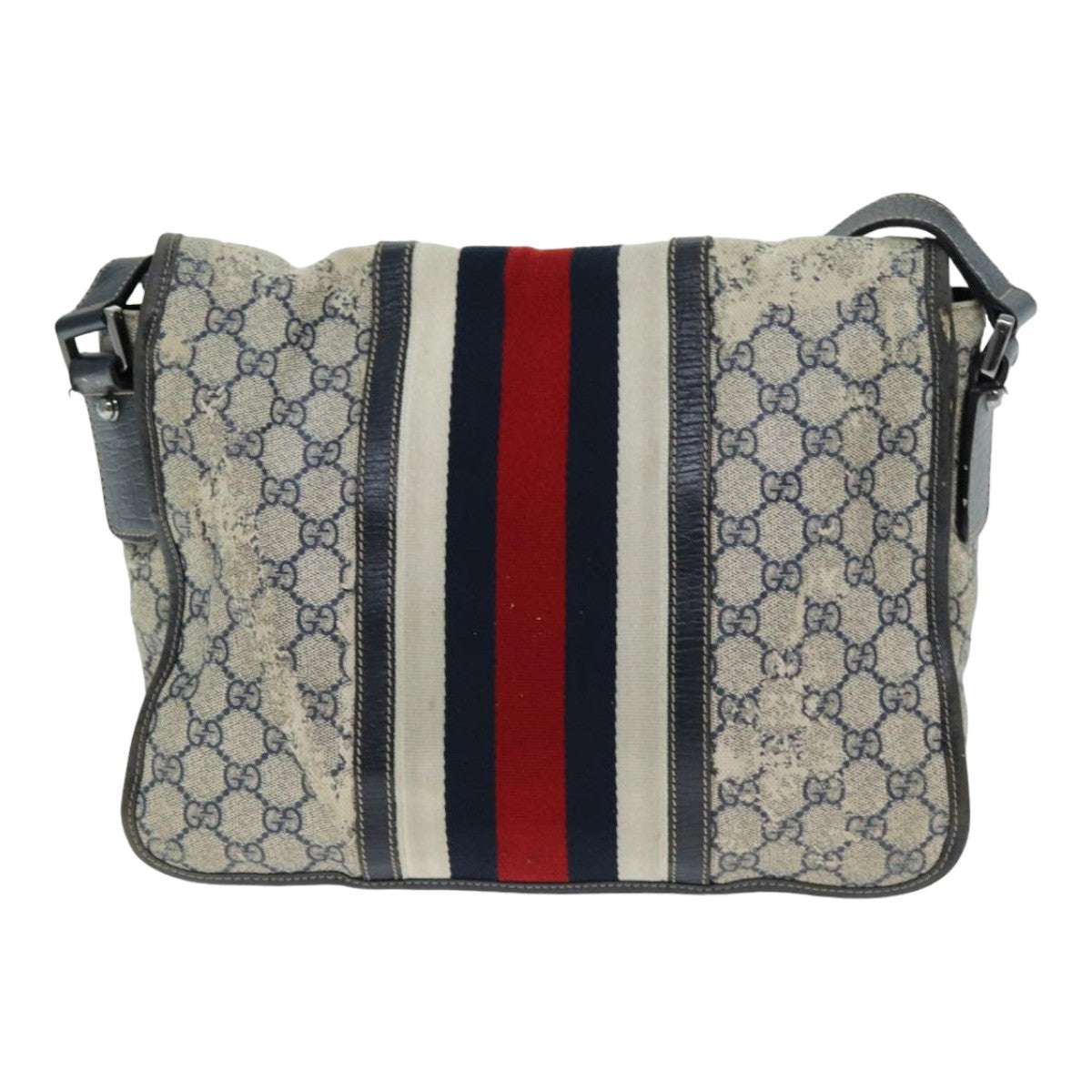 GUCCI GG Supreme Sherry Line Shoulder Bag PVC Leather Beige Navy 79288