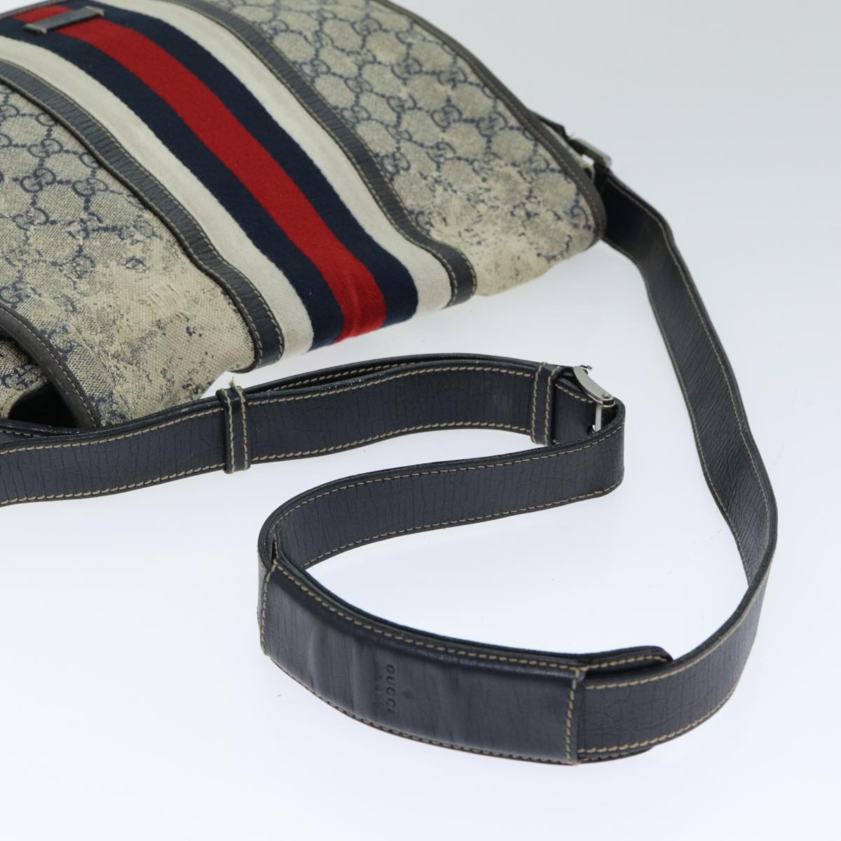 GUCCI GG Supreme Sherry Line Shoulder Bag PVC Leather Beige Navy 79288