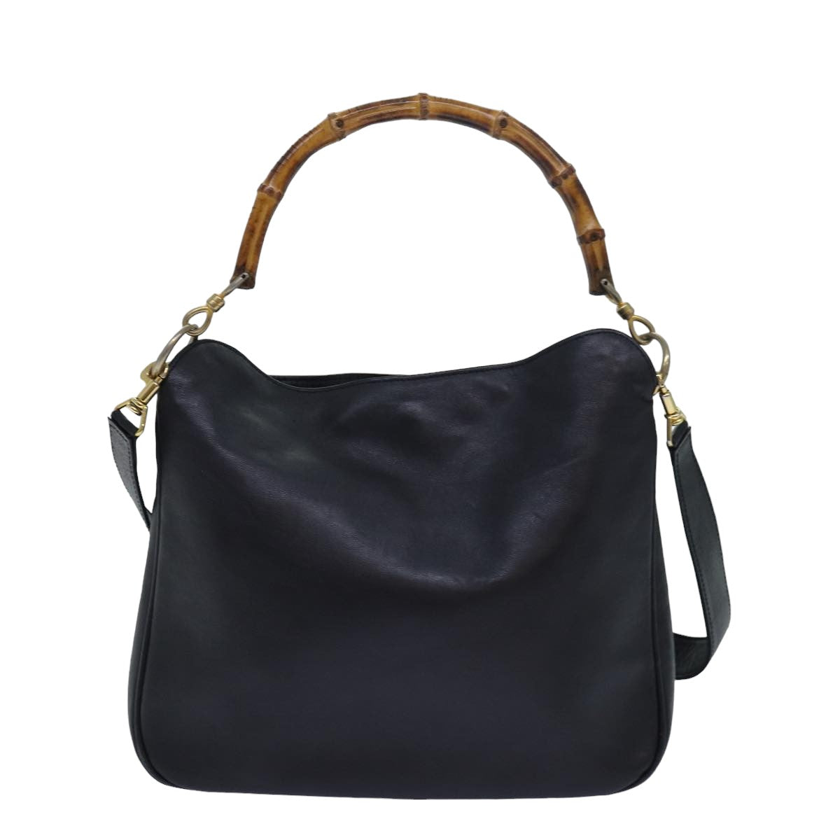 GUCCI Bamboo Hand Bag Leather 2way Black 000 1448 1638 79317