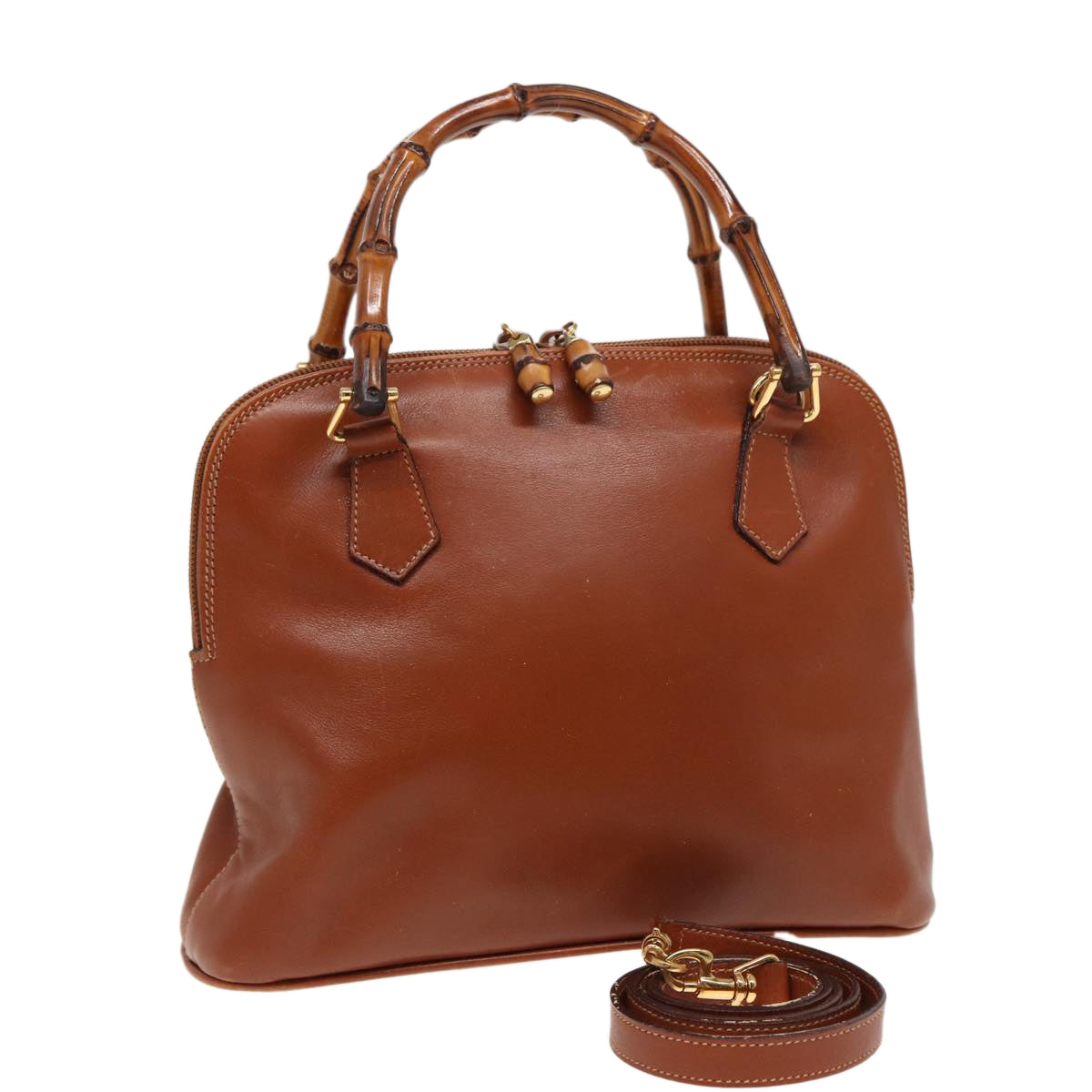 GUCCI Bamboo Hand Bag Leather 2way Brown 79328