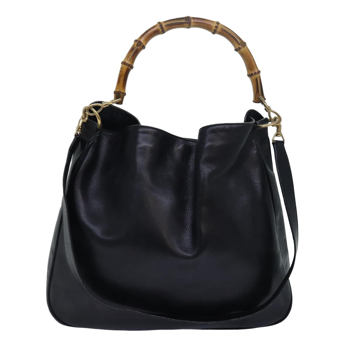 GUCCI Bamboo Hand Bag Leather 2way Black 001 1781 1577 79330