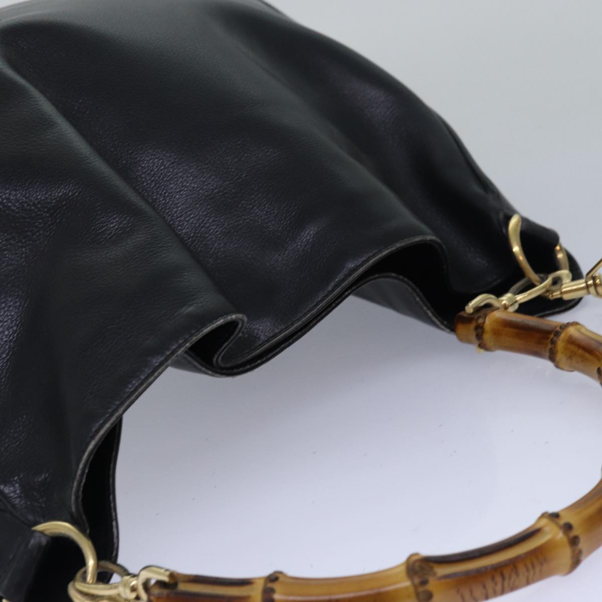 GUCCI Bamboo Hand Bag Leather 2way Black 001 1781 1577 79330