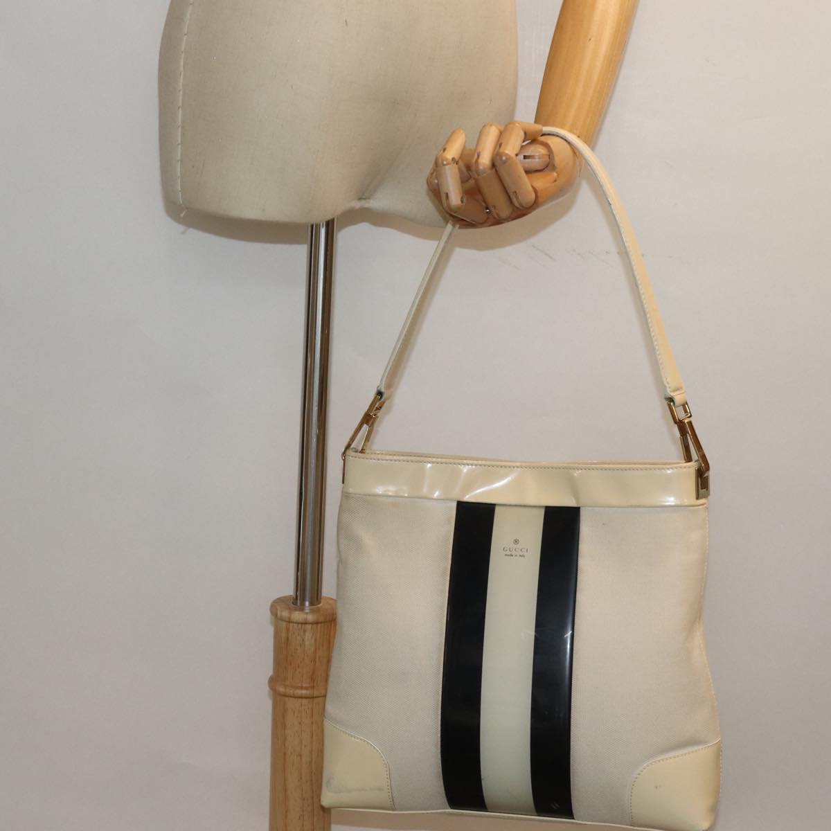 GUCCI Shoulder Bag Canvas Black White 001 4231 79373