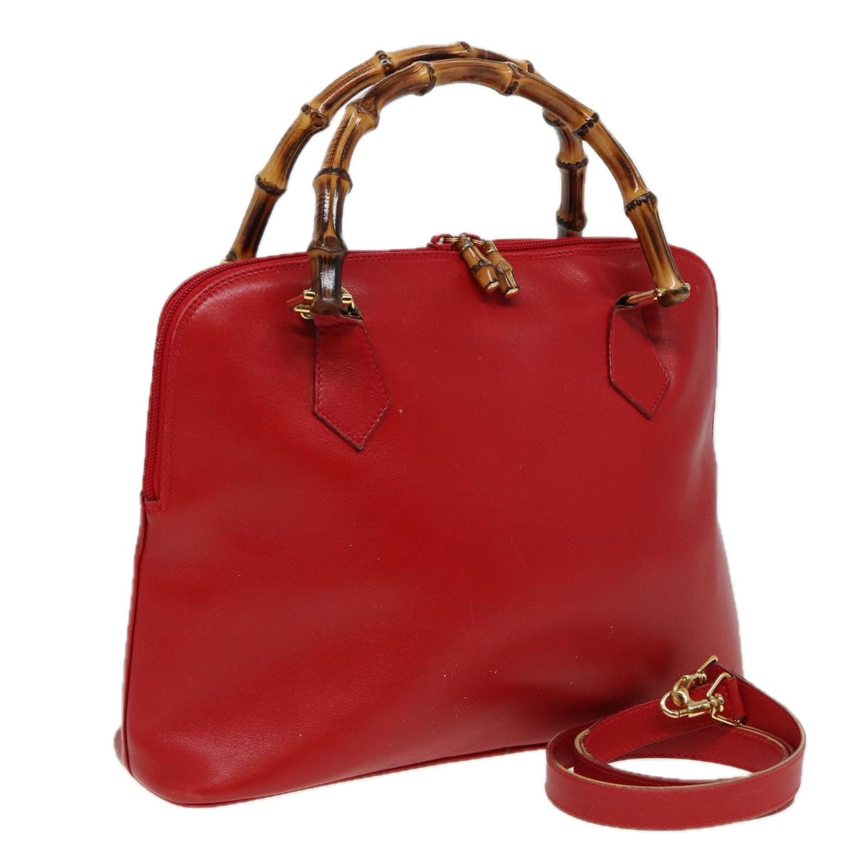 GUCCI Bamboo Hand Bag Leather 2way Red 000 406 0289 79440