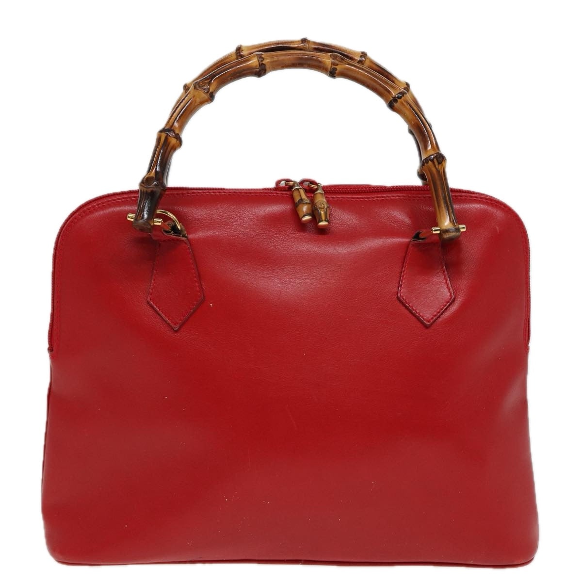 GUCCI Bamboo Hand Bag Leather 2way Red 000 406 0289 79440