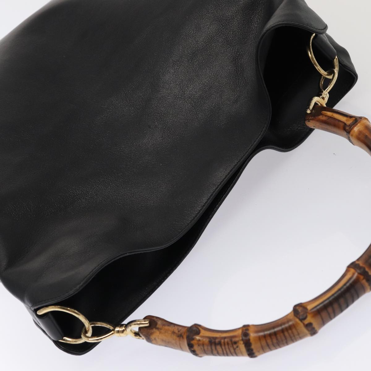 GUCCI Bamboo Hand Bag Leather 2way Black 001 1998 1577 79444
