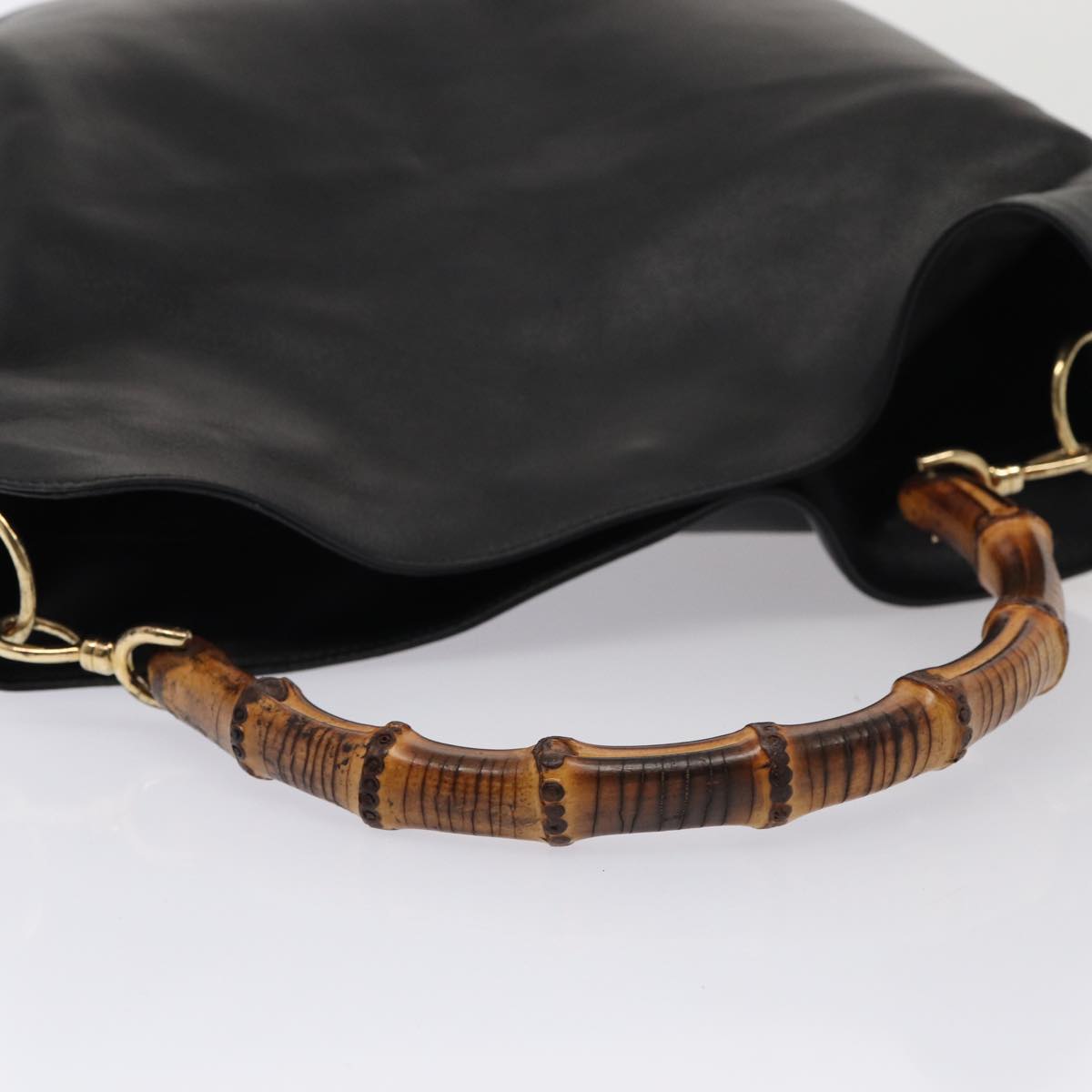 GUCCI Bamboo Hand Bag Leather 2way Black 001 1998 1577 79444