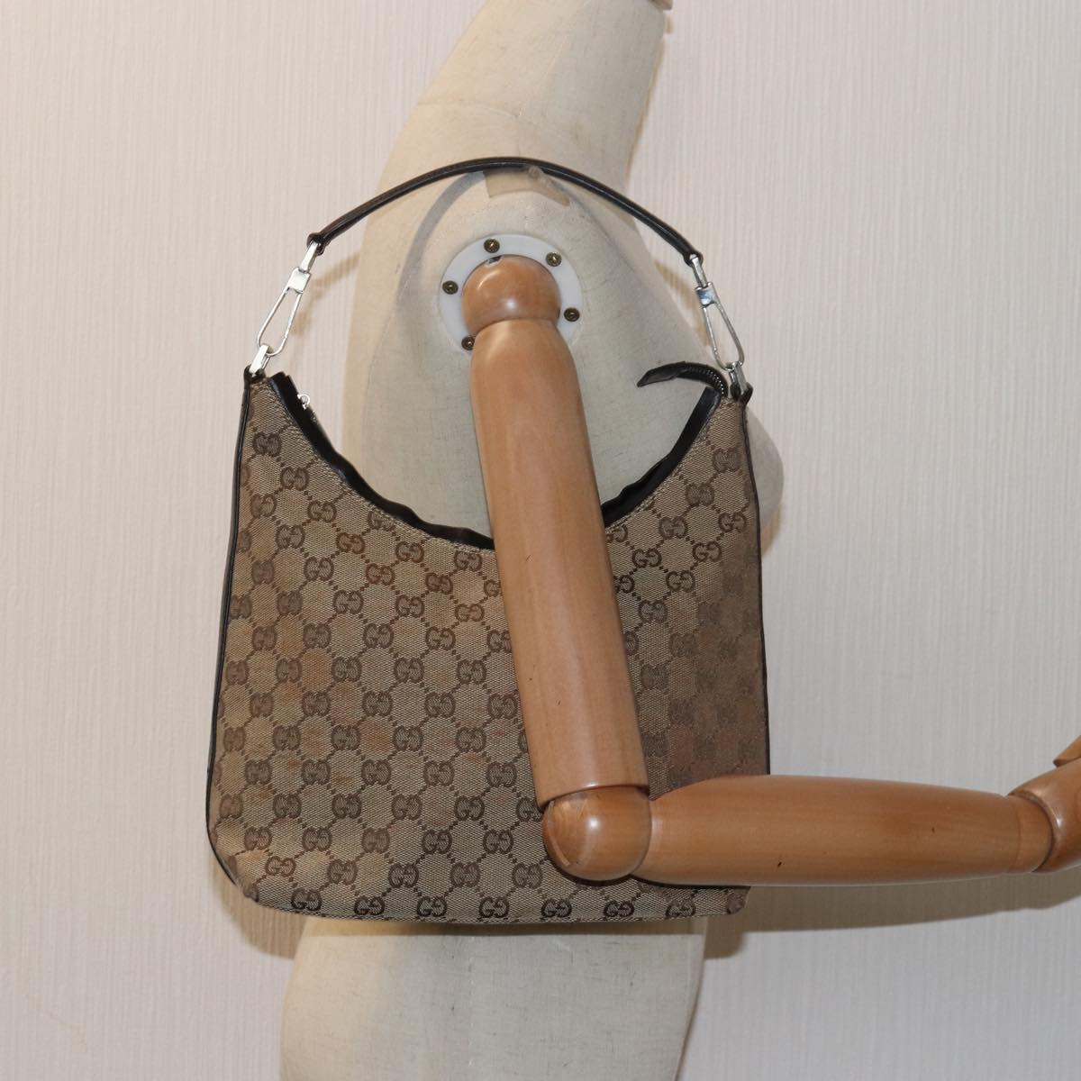 GUCCI GG Canvas Shoulder Bag Beige Dark Brown 000 0602 79452
