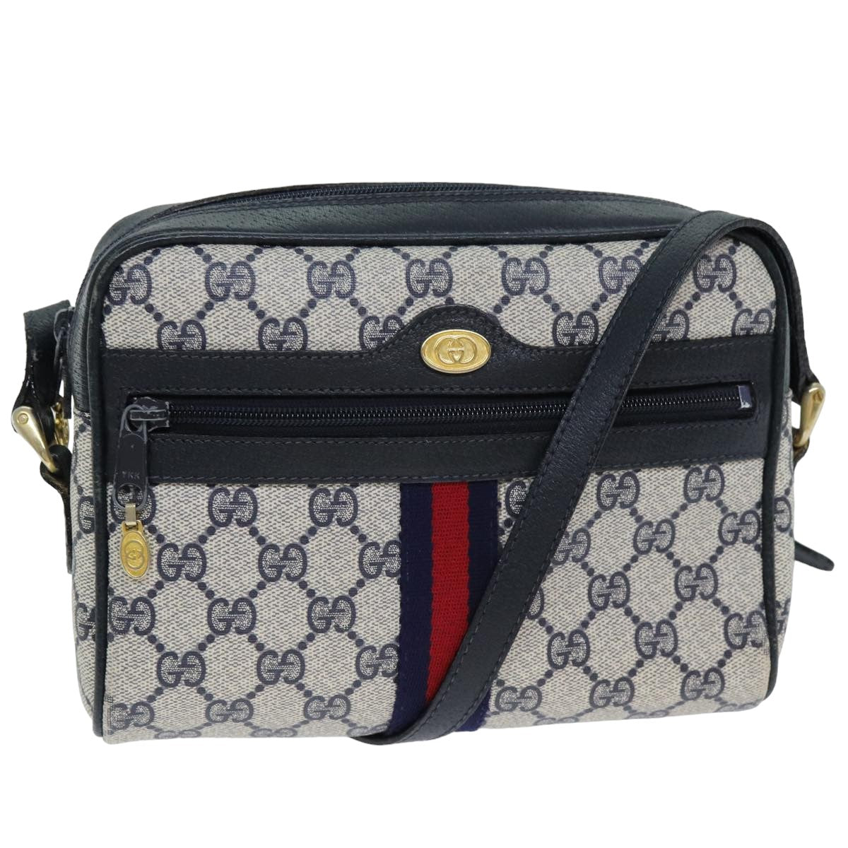 GUCCI GG Supreme Sherry Line Shoulder Bag PVC Navy Red 010 378 79476