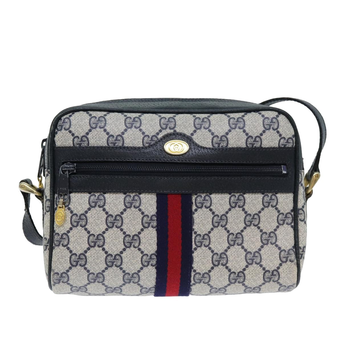 GUCCI GG Supreme Sherry Line Shoulder Bag PVC Navy Red 010 378 79476