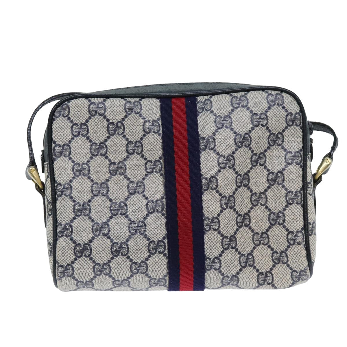 GUCCI GG Supreme Sherry Line Shoulder Bag PVC Navy Red 010 378 79476