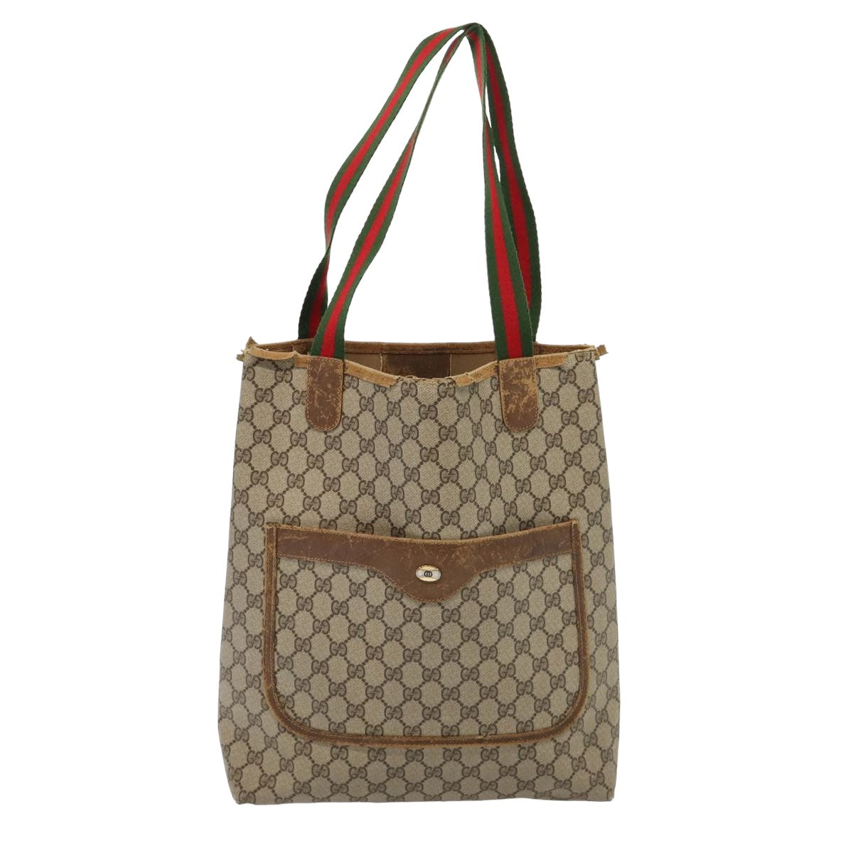 GUCCI GG Supreme Web Sherry Line Tote Bag PVC Beige Red 120 02 003 79530