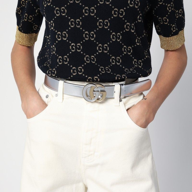 GUCCI GG Marmont Metallic Leather Belt
