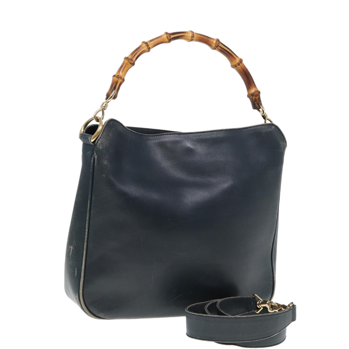 GUCCI Bamboo Hand Bag Leather Outlet 2way Navy 001 8638 79571