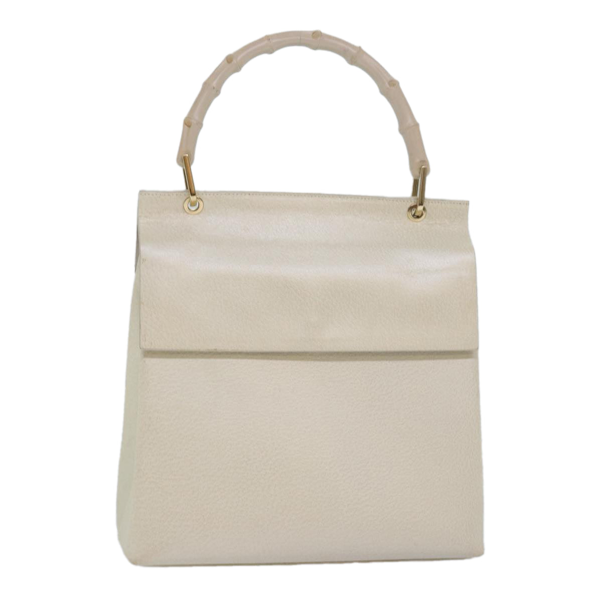 GUCCI Bamboo Hand Bag Leather White 79581