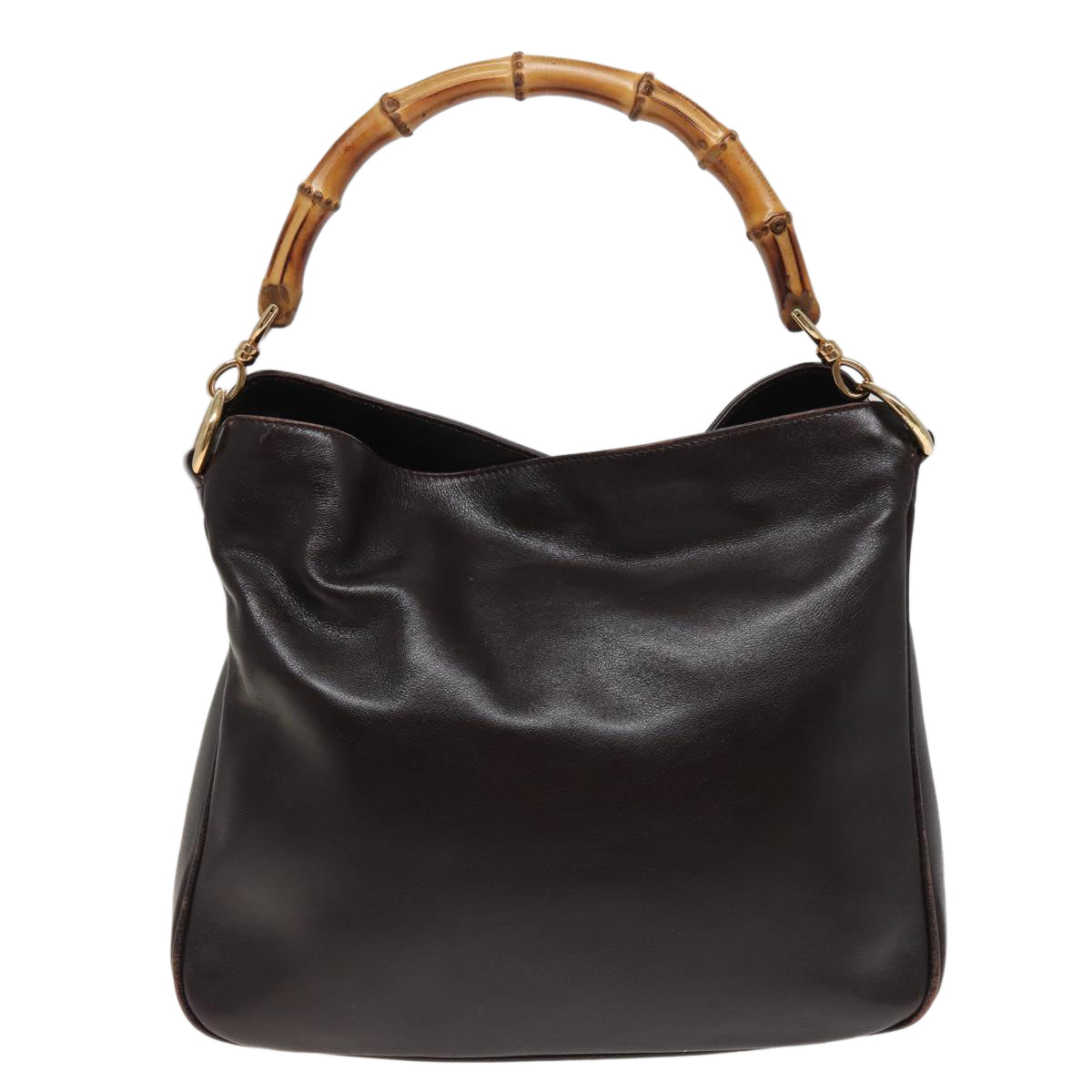 GUCCI Bamboo Hand Bag Leather 2way Brown 001 1705 1638 79613