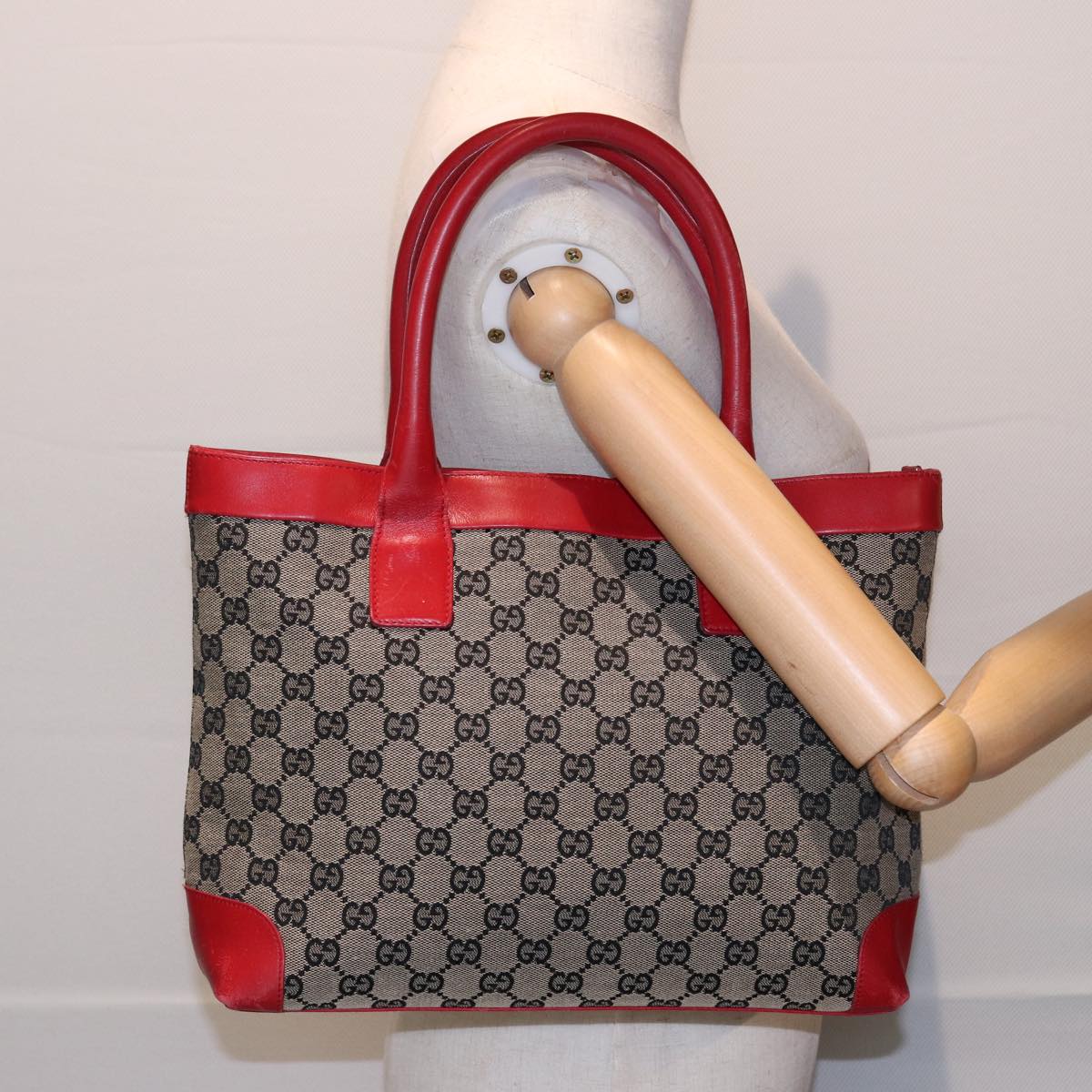GUCCI GG Canvas Hand Bag Beige Red 002 1119 79632