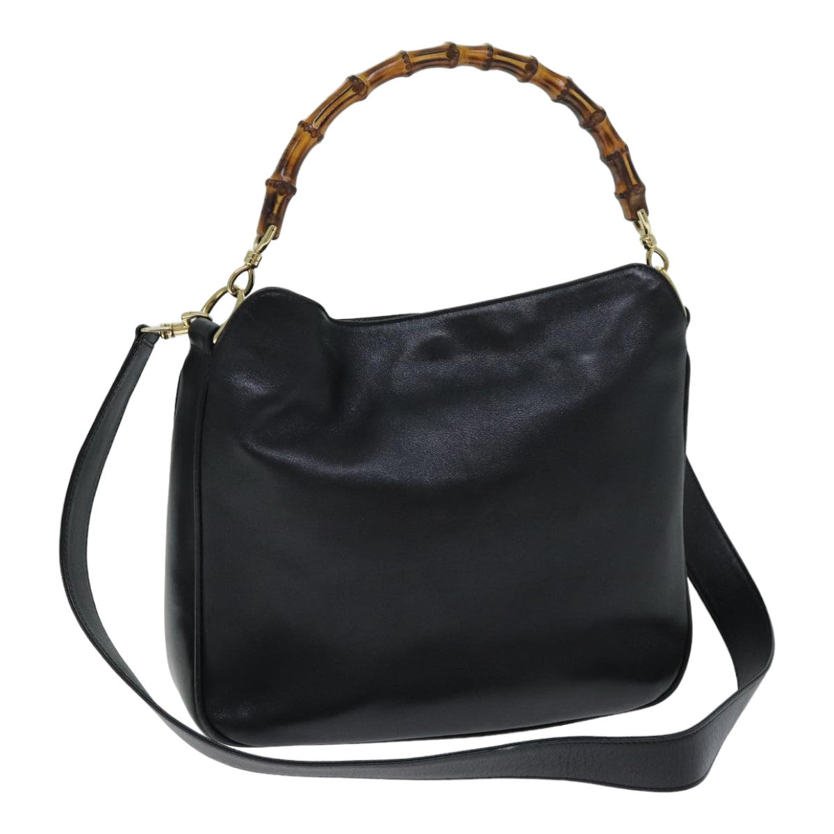 GUCCI Bamboo Hand Bag Leather 2way Black 001 1638 79644