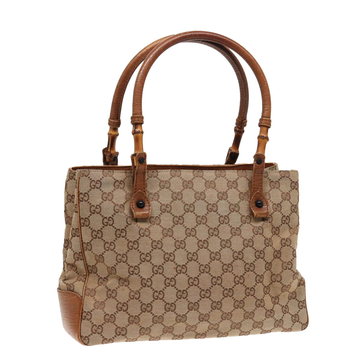 GUCCI GG Canvas Bamboo Hand Bag Beige 112526 79676