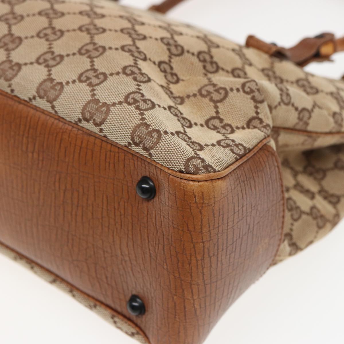 GUCCI GG Canvas Bamboo Hand Bag Beige 112526 79676