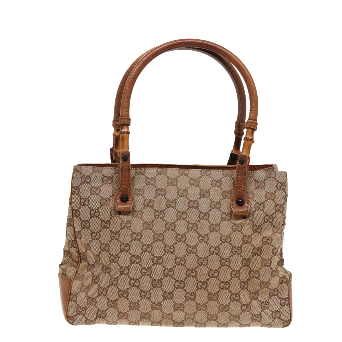 GUCCI GG Canvas Bamboo Hand Bag Beige 112526 79676