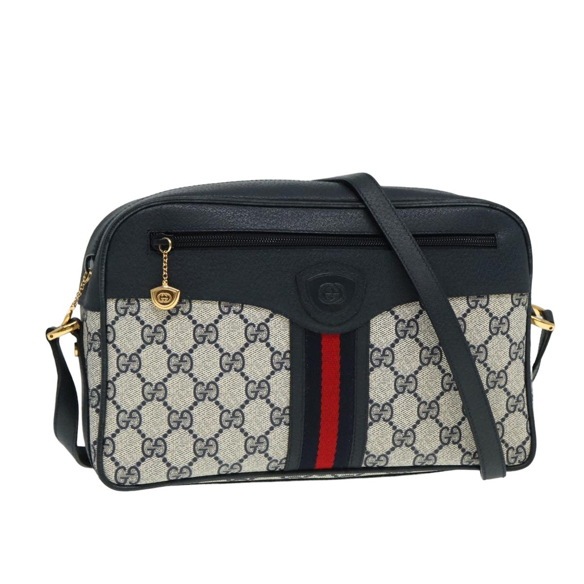GUCCI GG Supreme Sherry Line Shoulder Bag PVC Navy Red 001 56 0860 79700