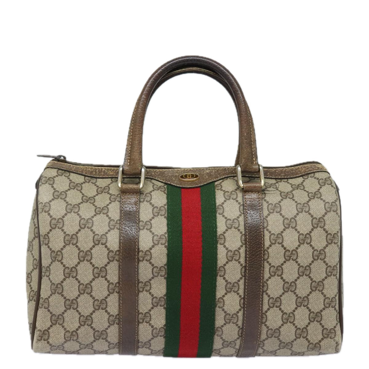 GUCCI GG Supreme Web Sherry Line Boston Bag PVC Beige Red 40 02 007 79749