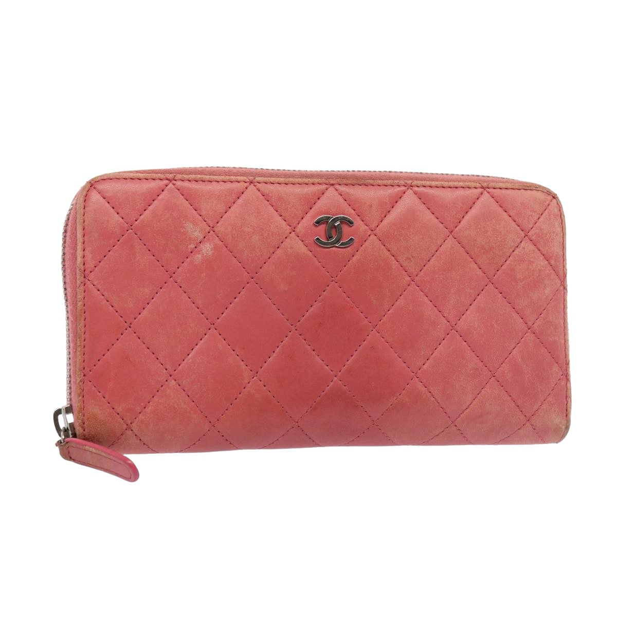 CHANEL Matelasse Long Wallet Lamb Skin Pink CC 79765