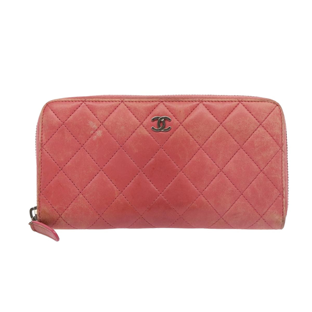 CHANEL Matelasse Long Wallet Lamb Skin Pink CC 79765