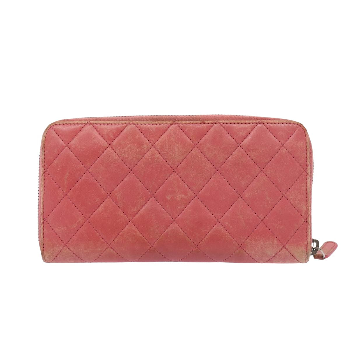 CHANEL Matelasse Long Wallet Lamb Skin Pink CC 79765
