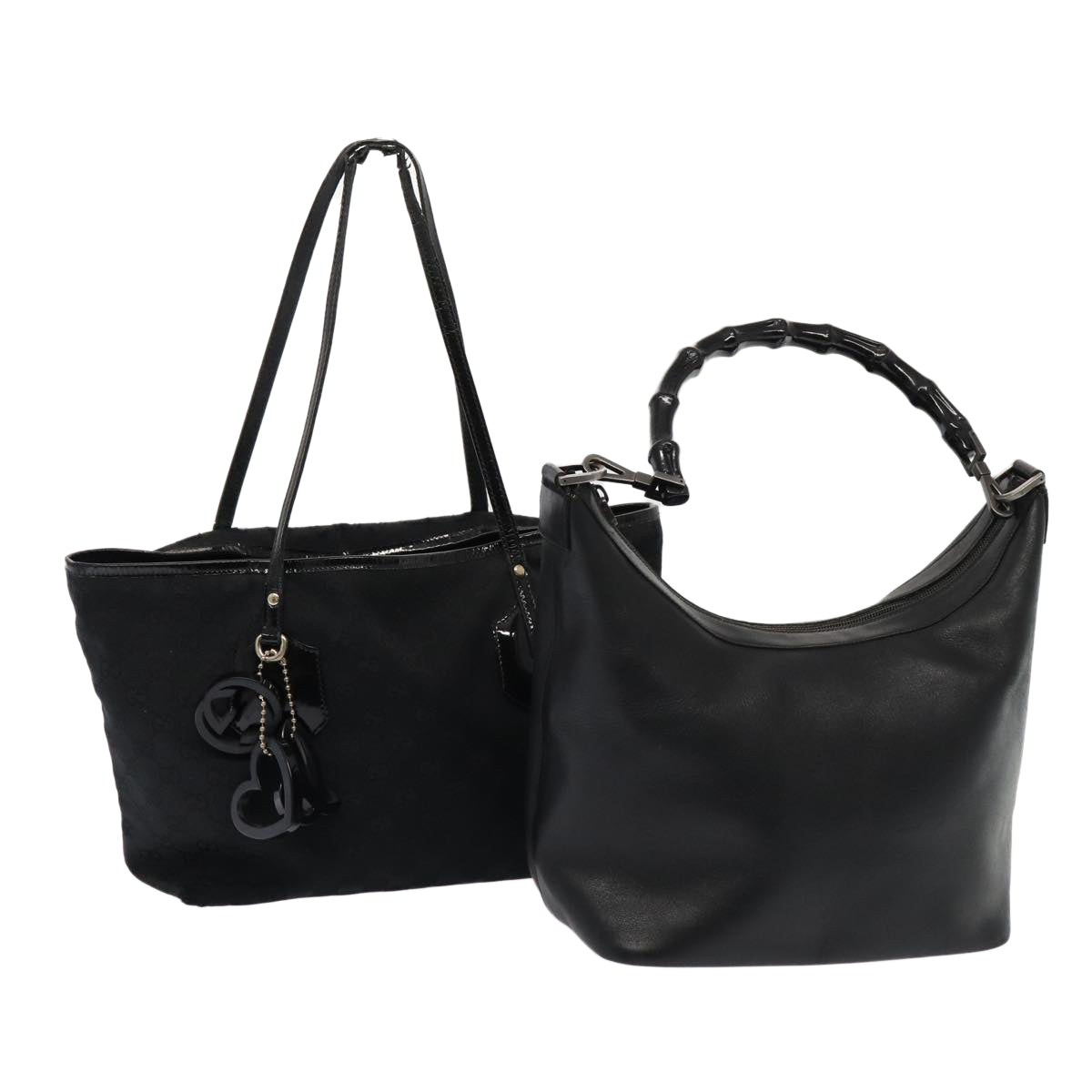 GUCCI Bamboo GG Canvas Shoulder Bag Leather Canvas 2Set Black 79793