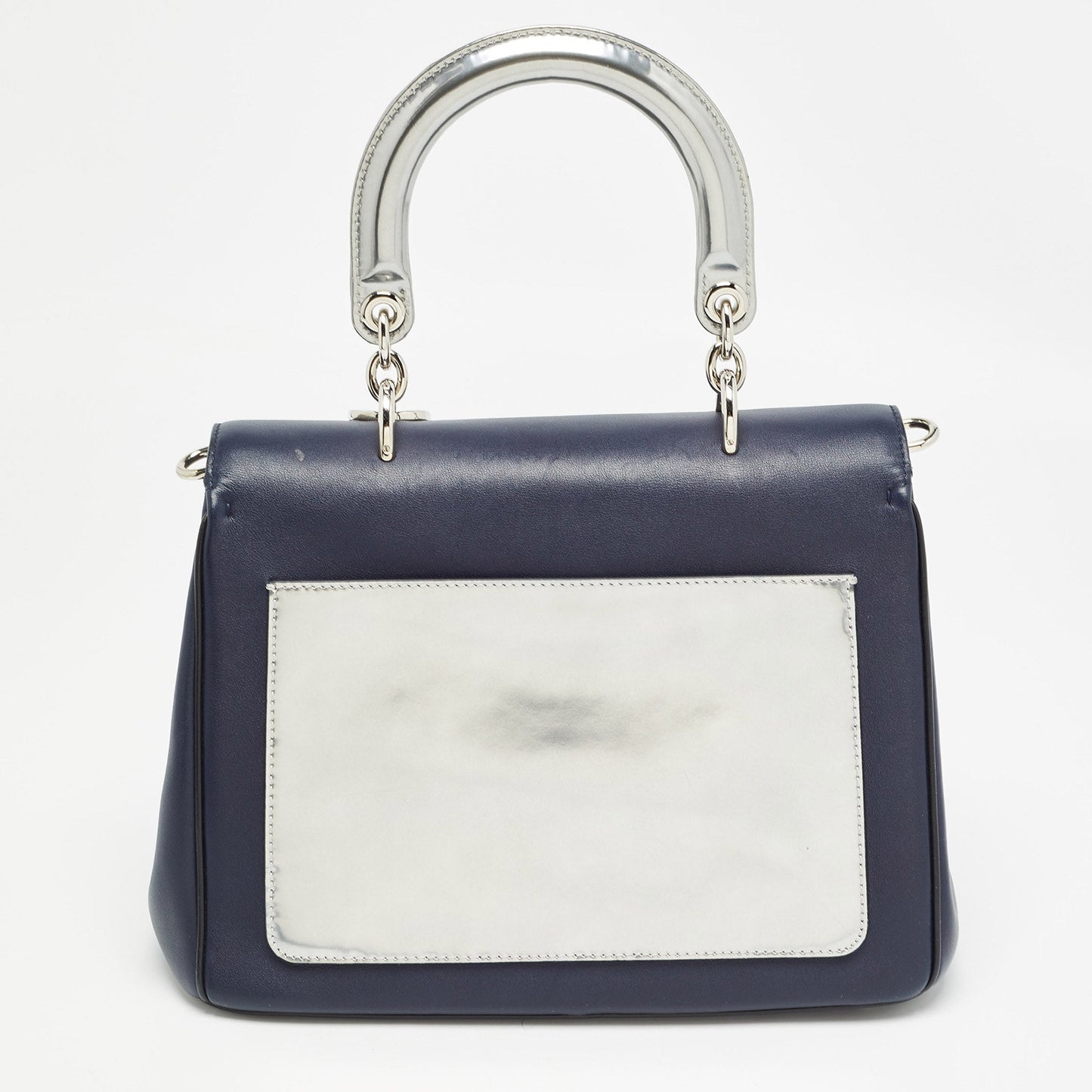 Dior Navy Blue/silver Leather Small Be Dior Flap Top Handle Bag