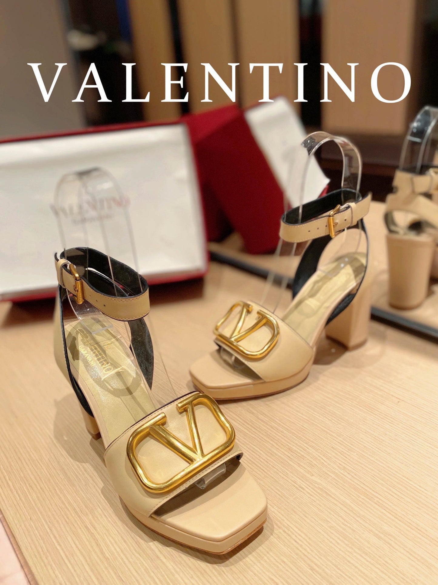 Valentino Garavani Strap Heeled Sandals With V Logo Signature EmbellisGLAMIent Light Yellow For Women