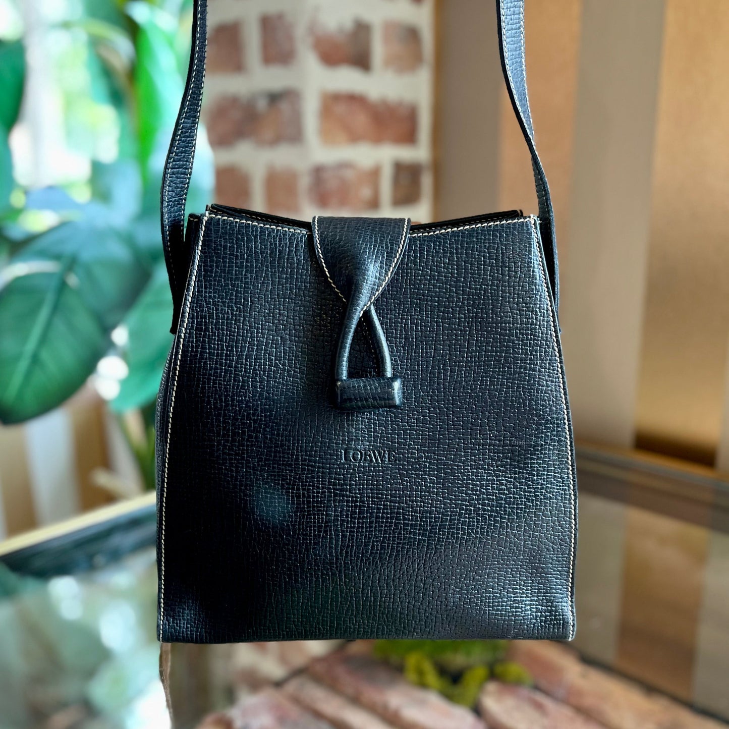 LOEWE Vintage Toggle Black Leather Crossbody