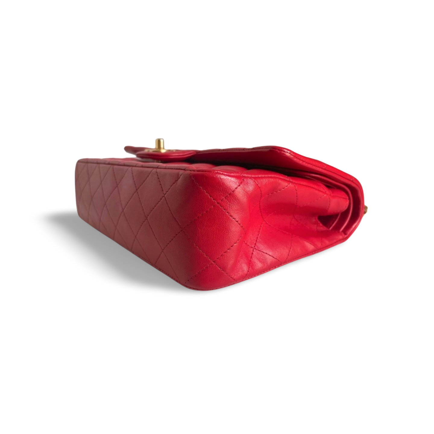 GLM-Red Classic Double Flap Bag in Medium Size Lambskin Leather With Gold Hardware