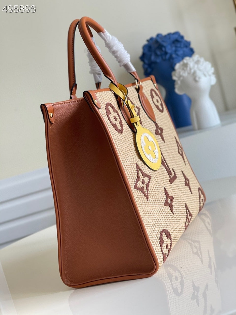 LV OnTheGo MM Tote Bag Monogram Raffia Tan For Women, WomenÃ¢â‚¬â„¢s Handbags, Shoulder Bags 13.8in/35cm LV M57707