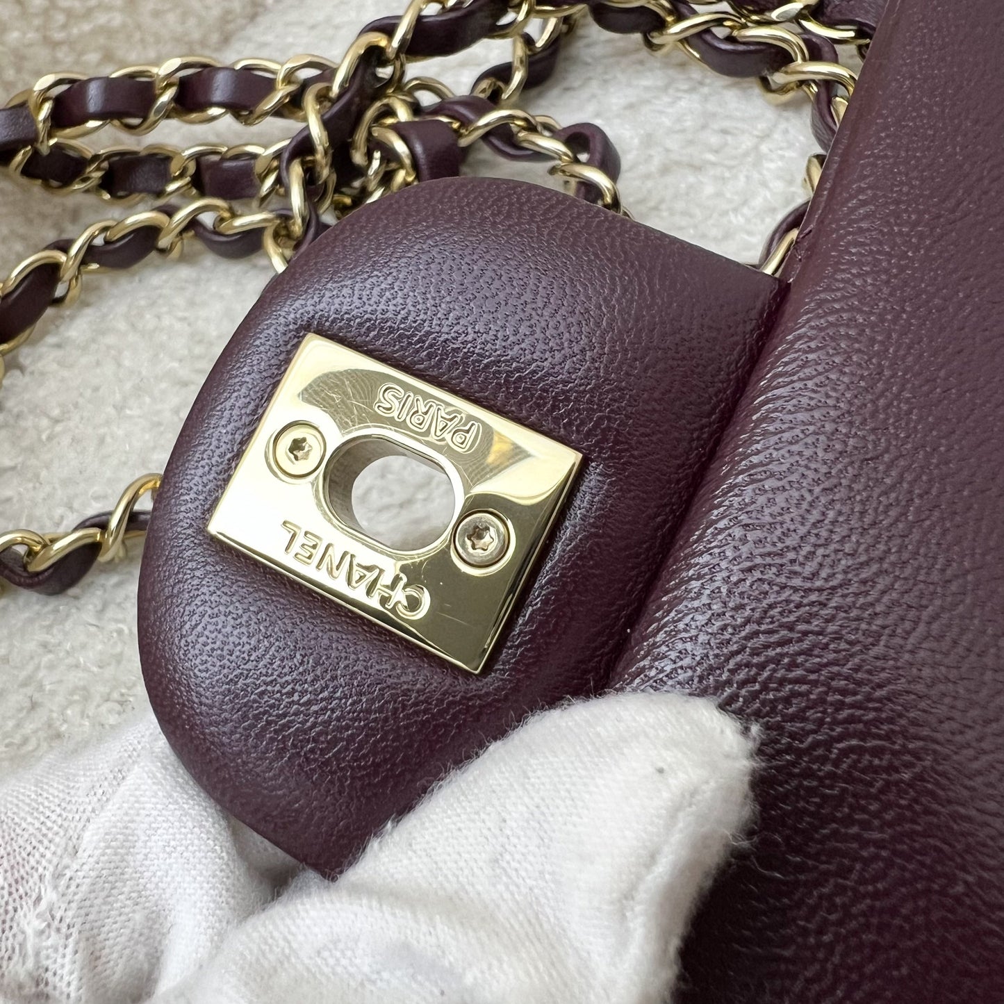 GLM-Classic Rectangle Mini Flap Bag in Burgundy Lambskin and LGHW