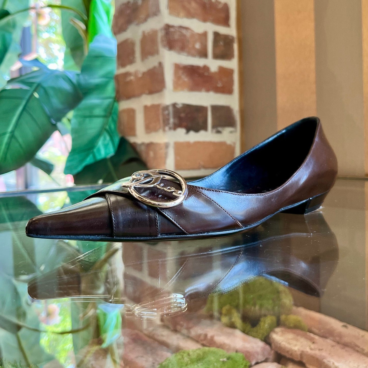CHRISTIAN DIOR Leather Vintage Pointed Toe Flats SZ38(8US)