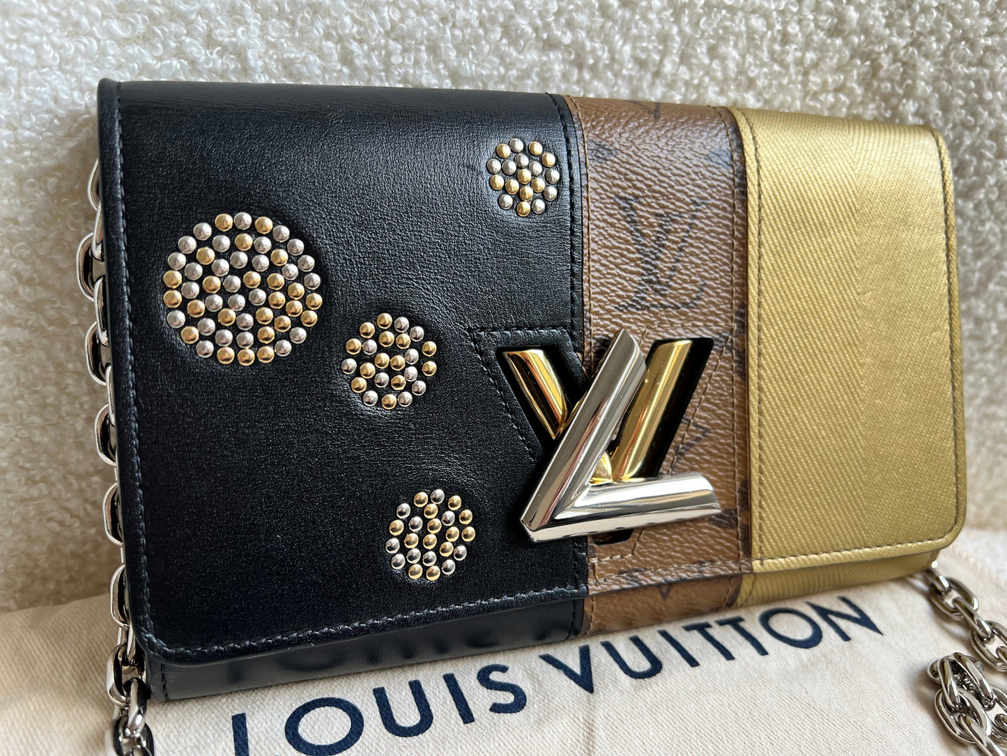 Louis Vuitton Reverse Monogram Studded Twist Chain Wallet