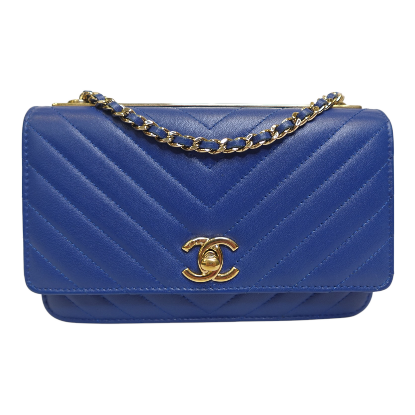 Chanel Lambskin Chevron Quilted Trendy Wallet On Chain