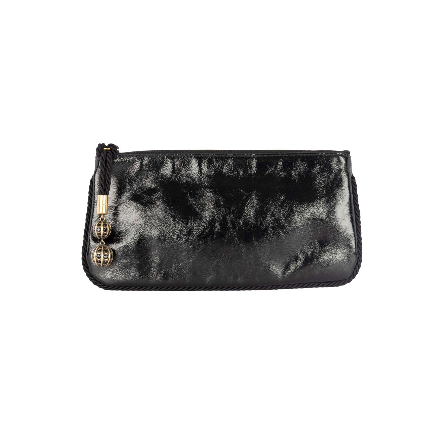 GLM-- Shiny Leather Clutch with Braided Trim & Tassel - '10s