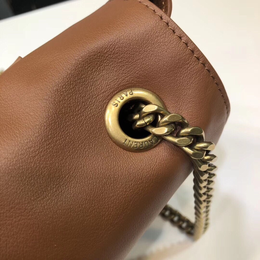 GLAMI Kate MeGLAMIum Chain Bag In Grain De Poudre Brown For Women 9.4in/24cm YSL 364021BOW0J2346