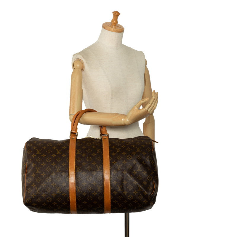Louis Vuitton Monogram Keepall 50 Boston Bag Travel Bag M41426 Brown PVC Leather  Louis Vuitton