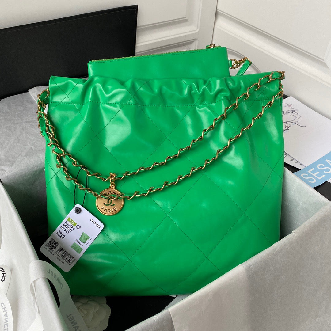 CHL 22 Handbag Gold Hardware Shiny Green For Women Handbags, Shoulder Bags 16.5in/38cm AS3261