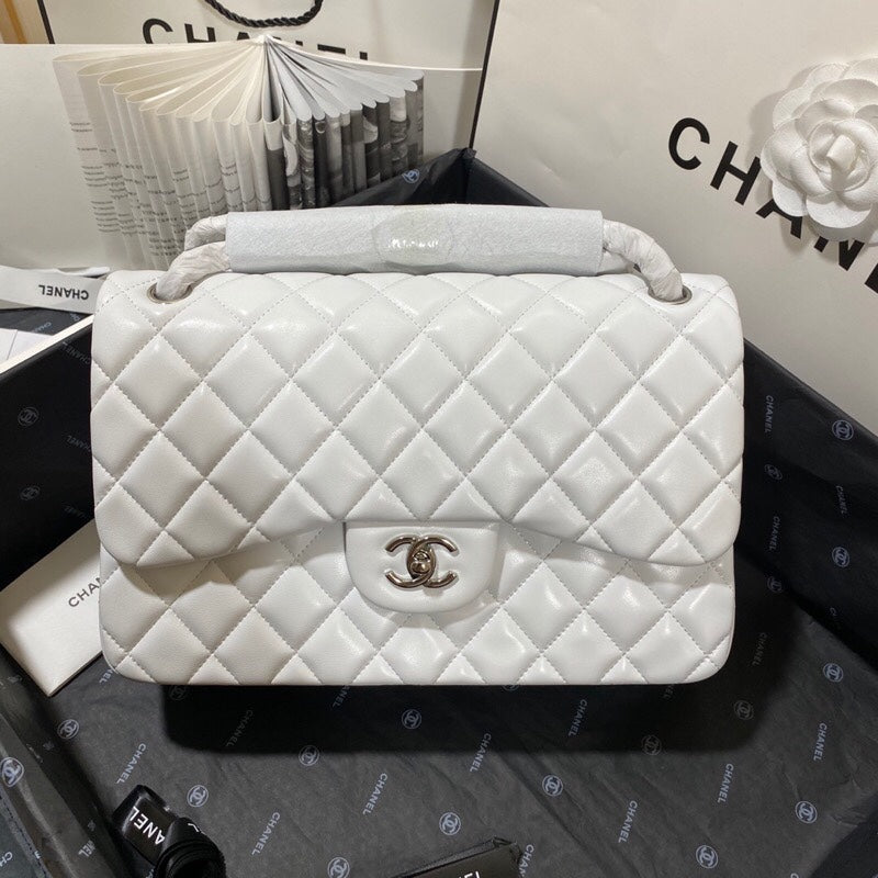 CHLLarge Classic Handbag Silver Hardware White For Women Handbags, Shoulder Bags 11.8in/30cm