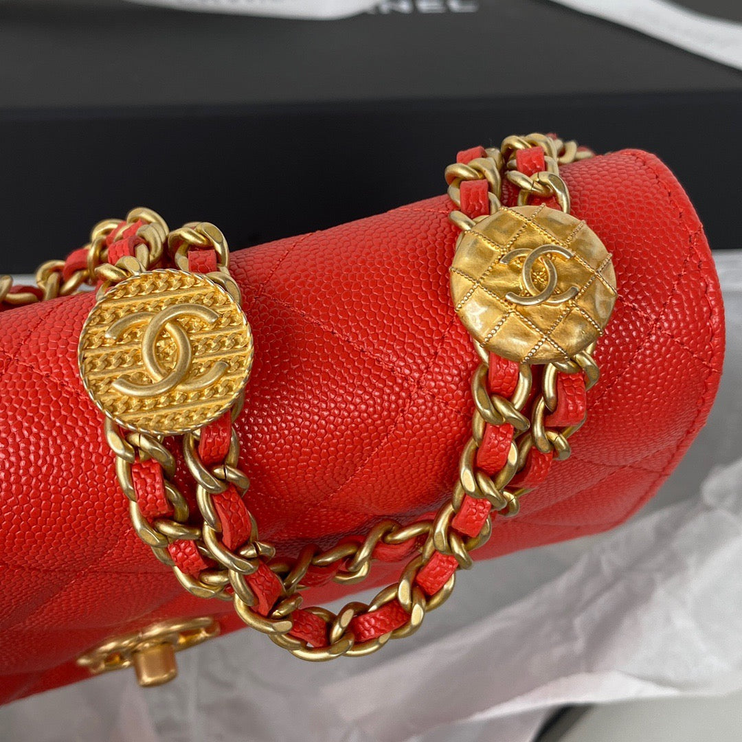 CHLSmall Flap Bag Gold Hardware Red For Women, Women’s Handbags, Shoulder Bags 7.5in/19cm AP2840
