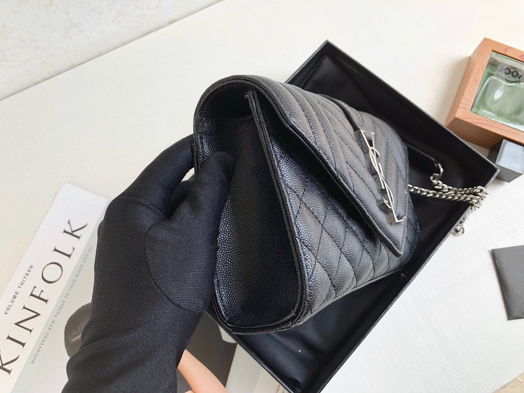 GLAMI Envelope Small Bag In Mix MatelassÃƒÂ© Grain De Poudre Black For Women 8.2in/21cm YSL 600195BOW921000