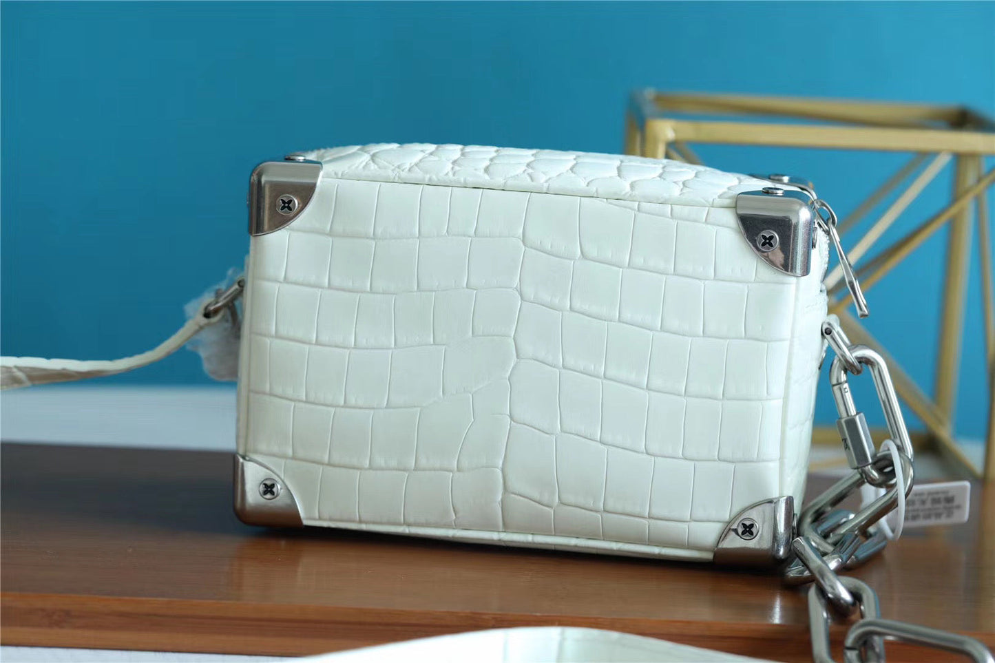 LV Mini Soft Trunk CrocoGLAMIlian White For Men, Bags, Shoulder And Crossbody Bags 7.2in/18.5cm LV N98495