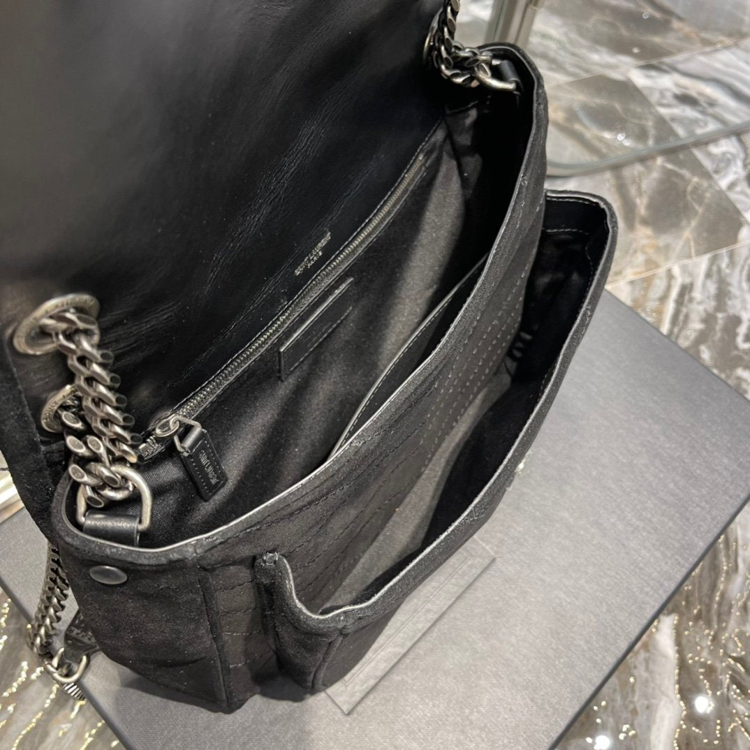 GLAMI Niki MeGLAMIum Chain Bag Black In Crinkled With Metal Hardware For Women 11in/28cm YSL